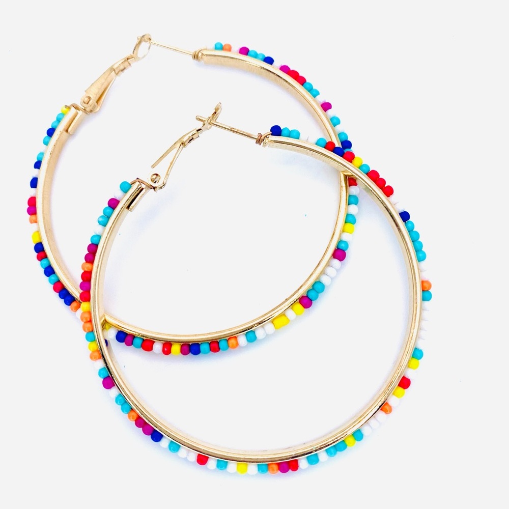 Beaded Gold hoops earrings